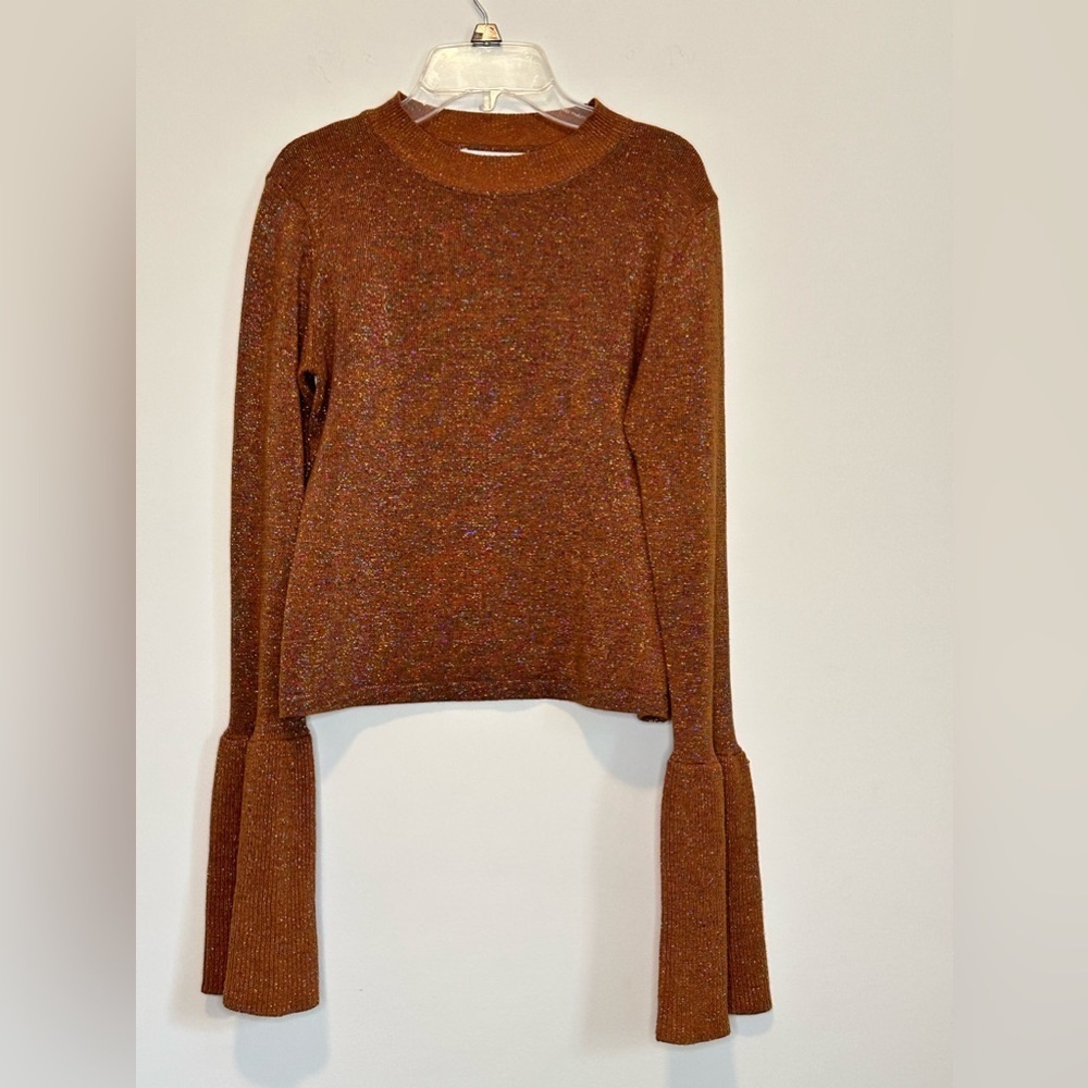 KLING Metallic Top With Fluted Bell Sleeves